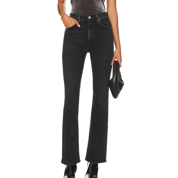 Agolde NWT Womens Sz 31 Black Nico High Rise Boot Cut Jeans Hotline Stretch - Picture 3 of 12